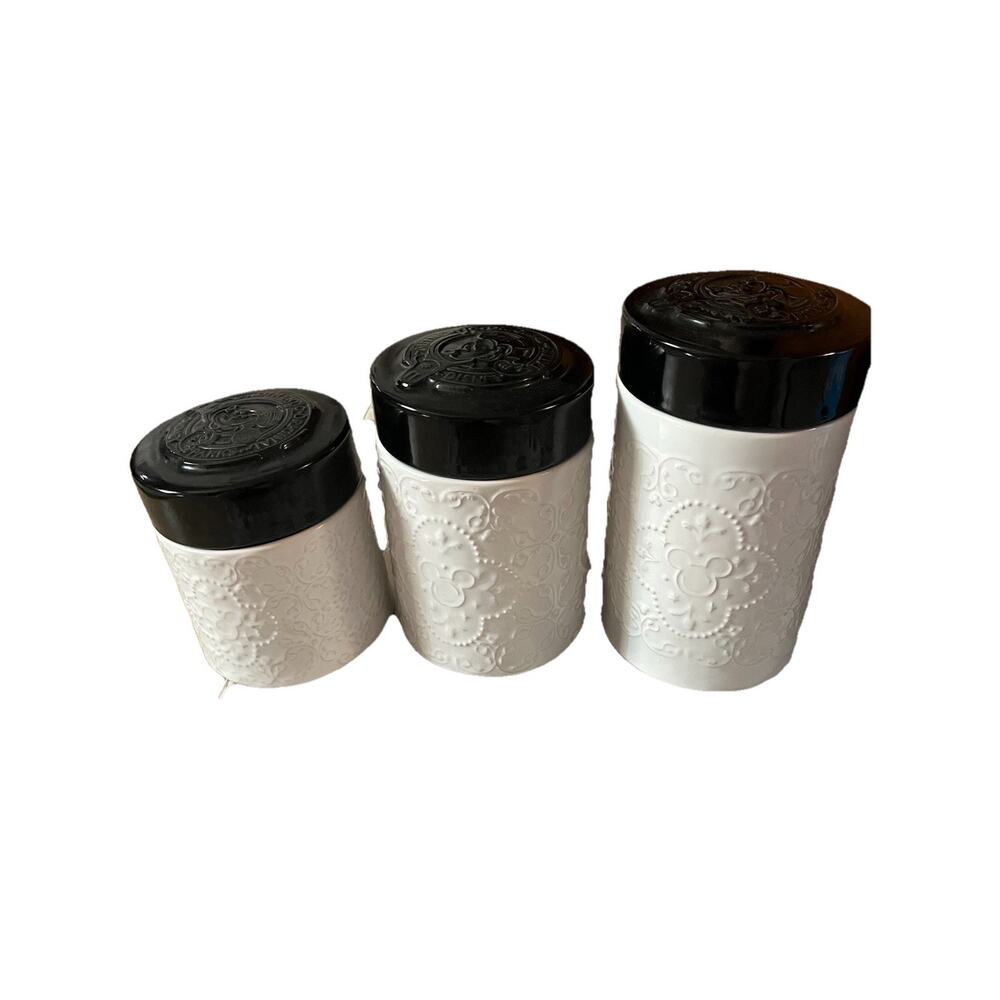 Vintage Disney Parks Mickey Mouse 3 Piece Canister Set - Embossed Black & White